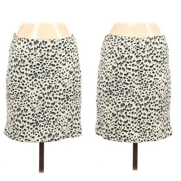 Ann Taylor Loft White Gray Leopard Print Day To Night Mini Pencil Skirt Sz S - Picture 1 of 12